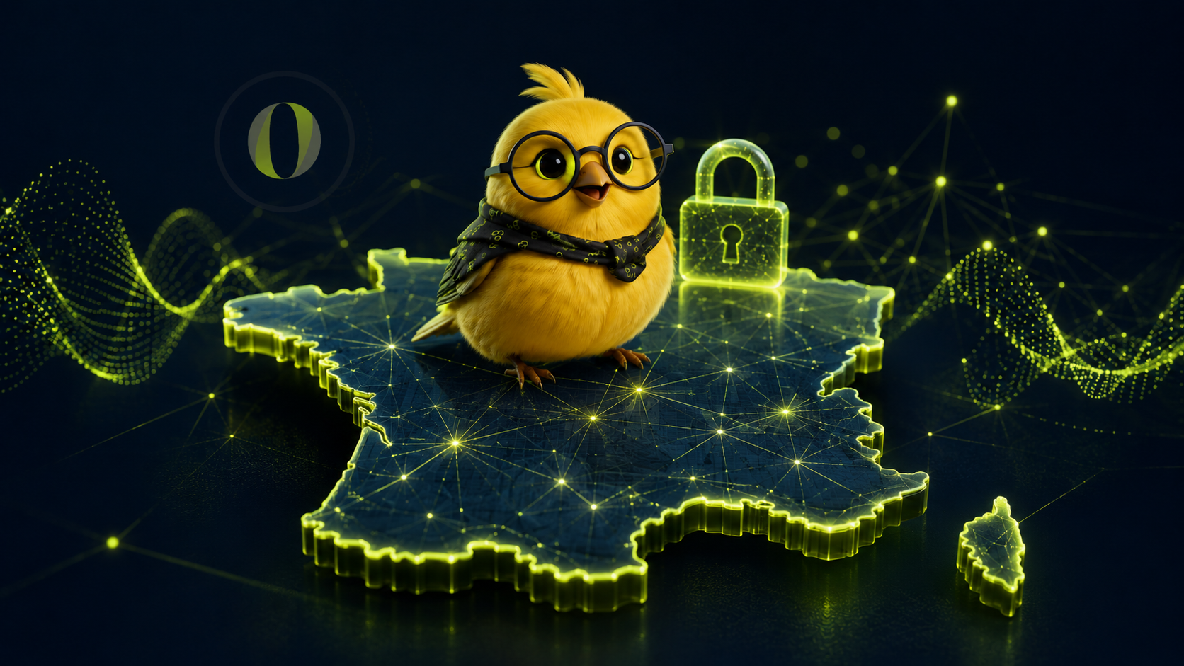 Mascotte Orakina sur une carte de France sécurisée et connectée.
