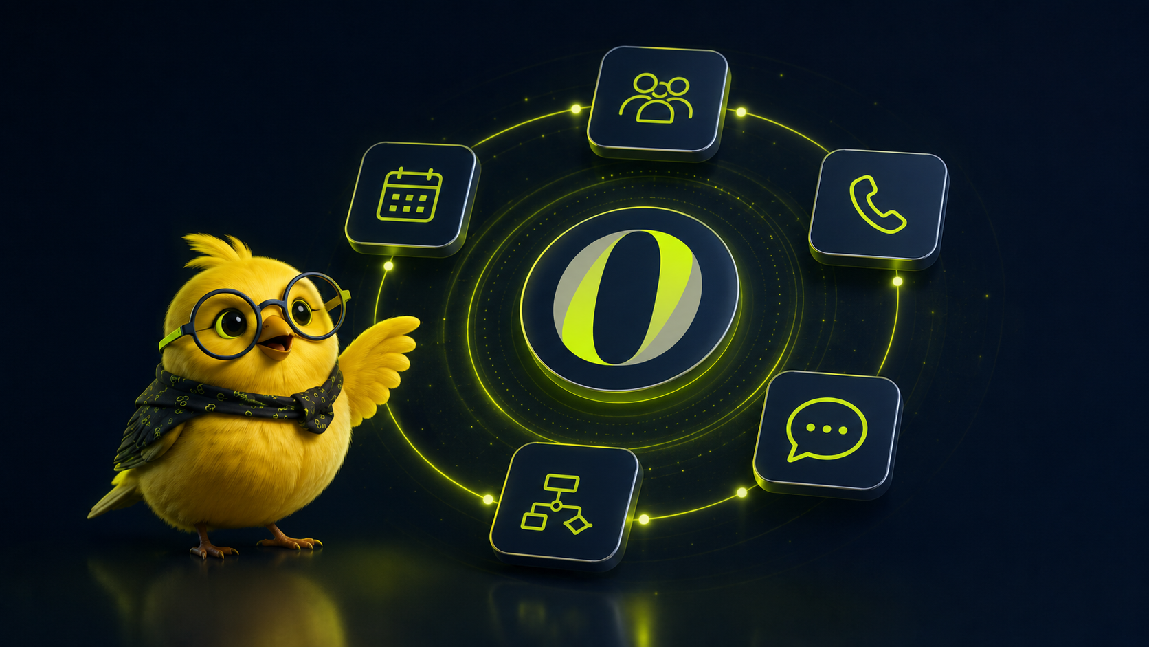 Écosystème Orakina connecté au calendrier, à la téléphonie, aux équipes et aux workflows.