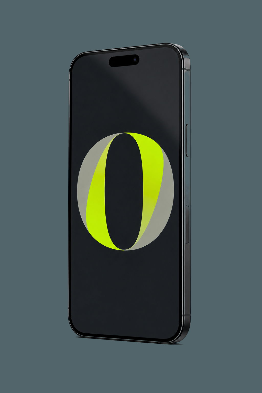 Smartphone réaliste affichant le O d'Orakina sur son écran.